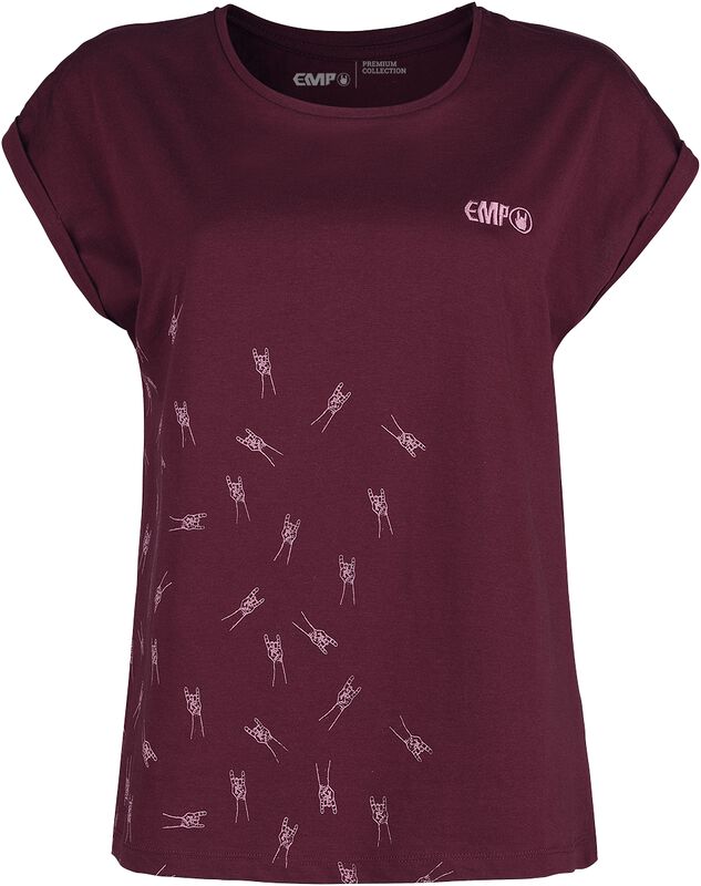 Relaxed-Fit Burgundy T-shirt with Rockhand Print