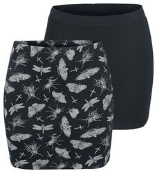 Double Pack of Black Skirts in Block Colour and with Print