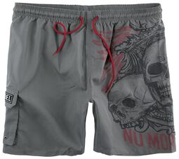 Grey Swimshorts with Skull Print, Rock Rebel by EMP, Swim Shorts