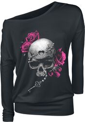 Black Long-Sleeve Top with Crew Neckline and Print, Black Premium by EMP, Long-sleeve Shirt