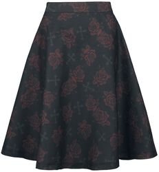 Skirt with Roses and Crosses, Rock Rebel by EMP, Medium-length skirt