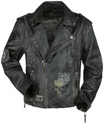 Dark Grey Biker-Style Leather Jacket, Rock Rebel by EMP, Leather Jacket