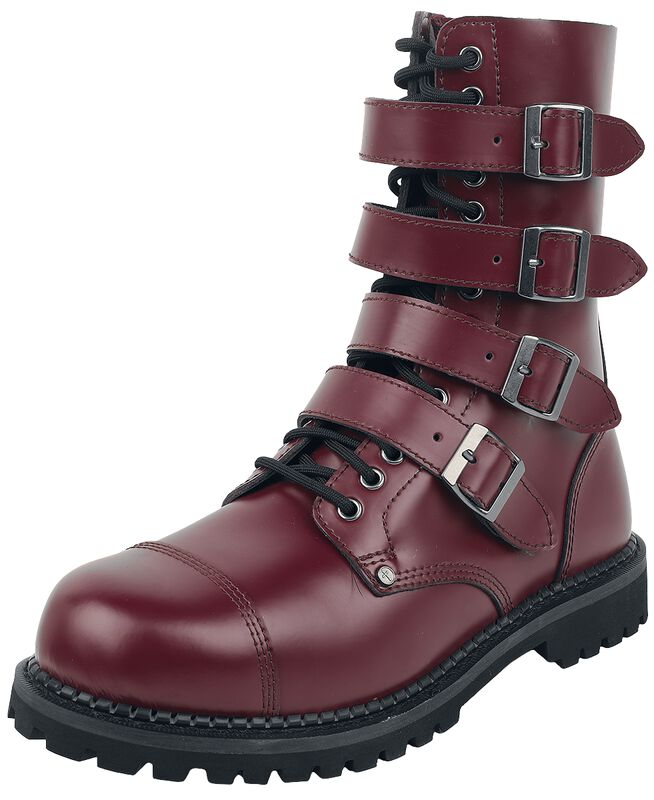 Dark-Red Lace-Up Boots with Buckles