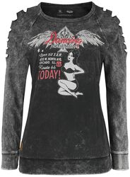 Rock Rebel X Route 66 - Grey/Black Sweatshirt with Pin-Up Print and Cut-Outs