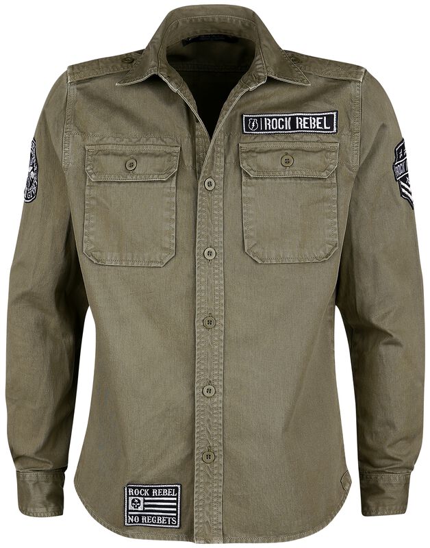 Green Army Shirt with Patches and Chest Pockets