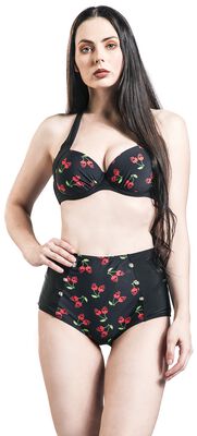 Black Bikini Bottoms with Rockabilly Print and Buttons