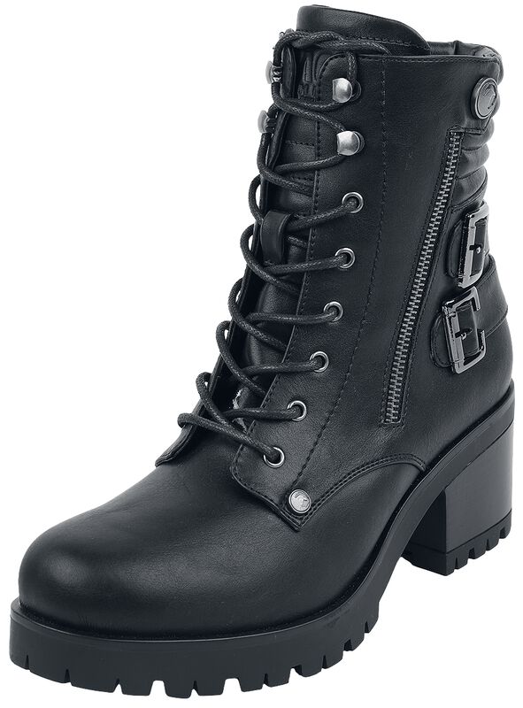 Black Lace-Up Boots with Buckles and Heel