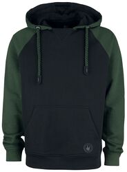Black/Green Hooded Jumper with Raglan Sleeves, RED by EMP, Hooded sweater