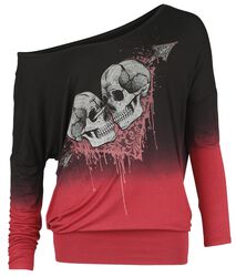 Dip-dye long-sleeved top with skull print, Black Premium by EMP, Long-sleeve Shirt