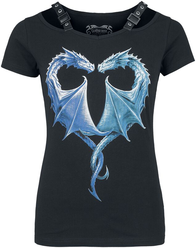 Gothicana X Anne Stokes - Black t-shirt with large dragon front print